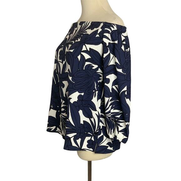Ann Taylor Blue White Floral Off Shoulder 3/4 Sleeves blouse XS - Picture 8 of 11
